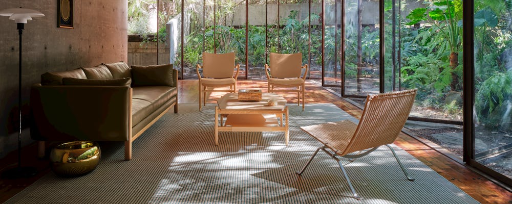 Emmy Sofa in Oak and Olive, Monarch Chairs and PK25 Lounge Chair