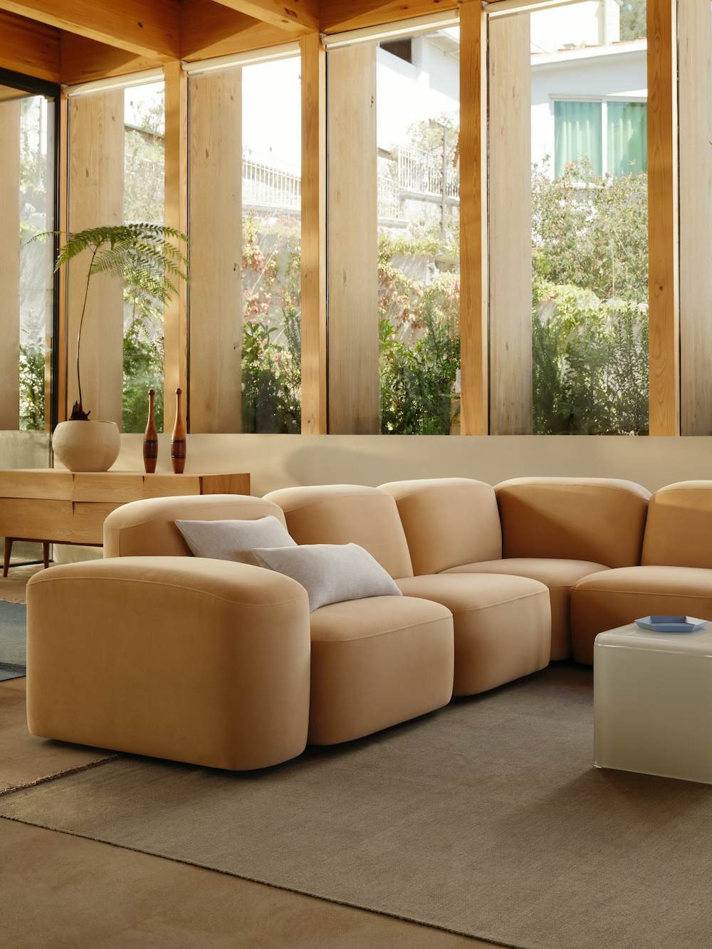 Muse Five Seat Corner Sectional in Dune Velvet